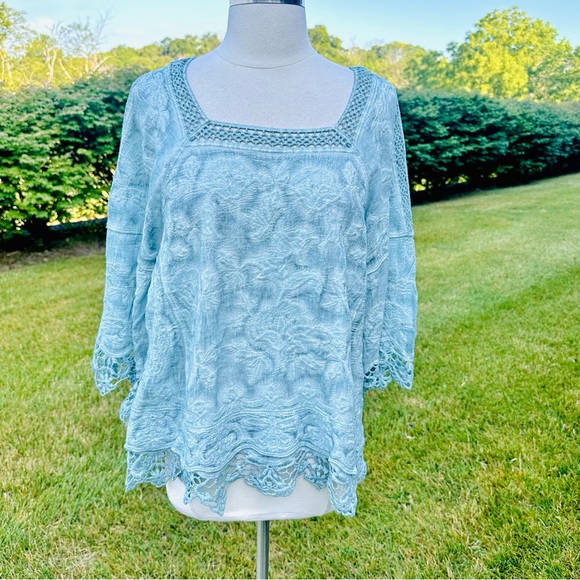DEMOCRACY cold shoulder blouse lace detail subtle embroidery print Small - Picture 4 of 16